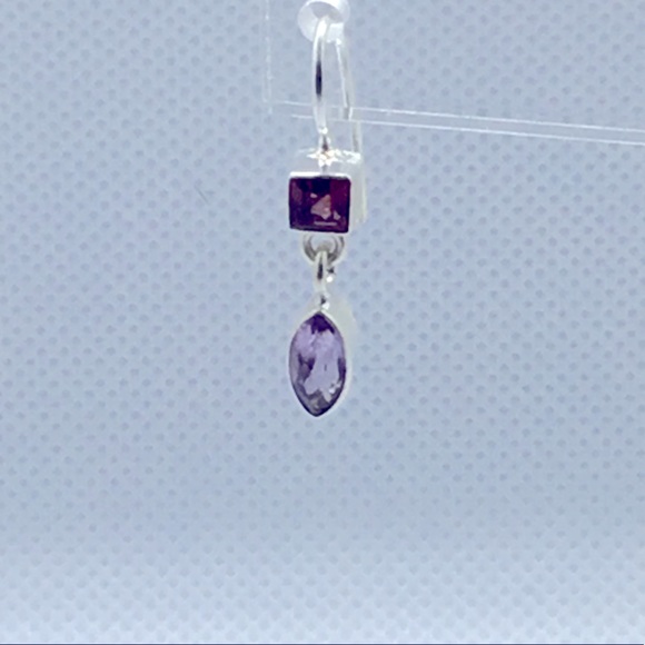.925 Sterling Silver Garnet Amethyst Drop Earrings - Picture 4 of 8